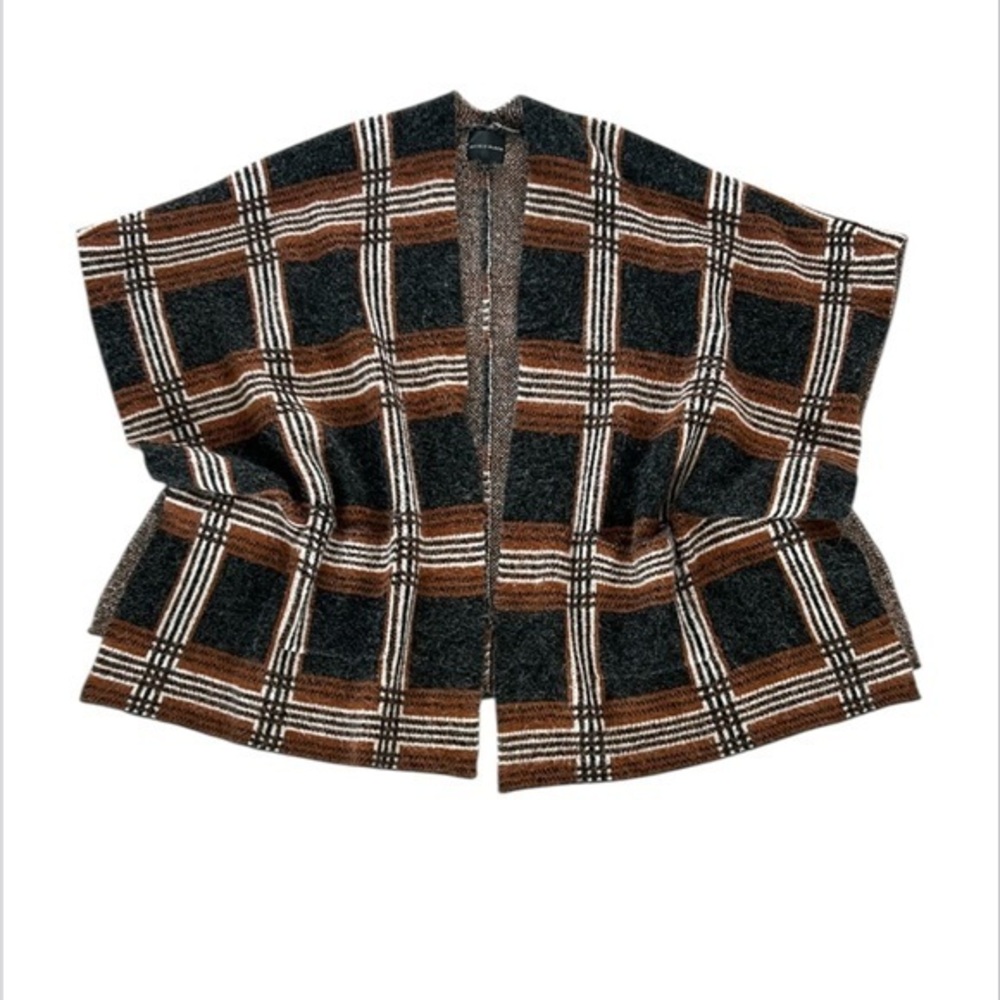Buckle Black brown plaid cardigan shawl poncho size XS/Small